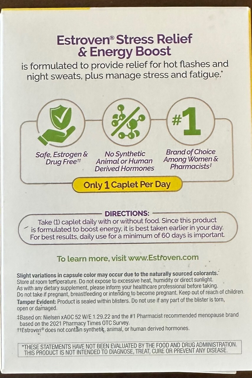 Estroven Menopause Relief + Stress, Maximum Strength, 1 Per Day, 60 Caplets