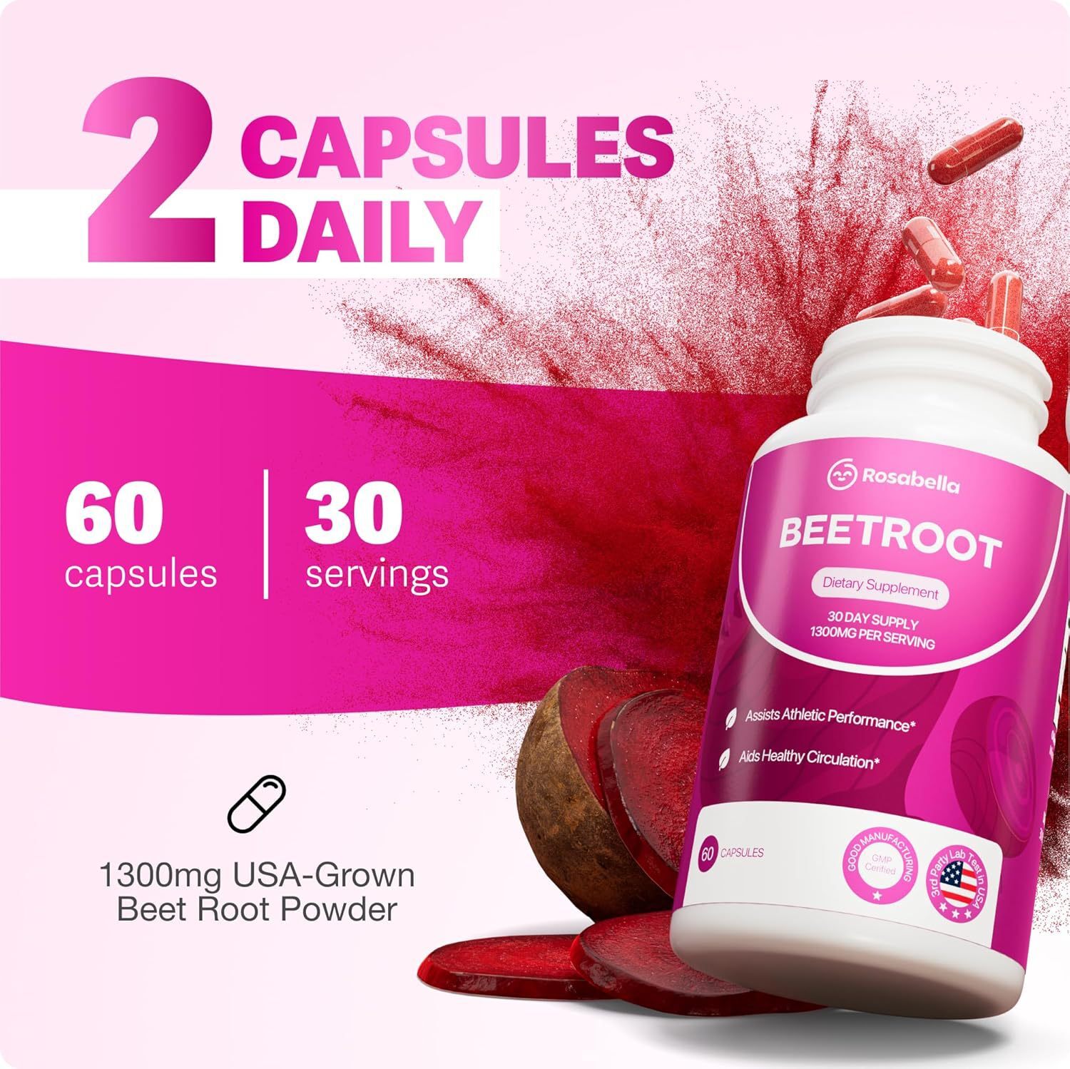 Rosabella Beetroot Capsules for Heart and Blood Pressure Support 60 capsules