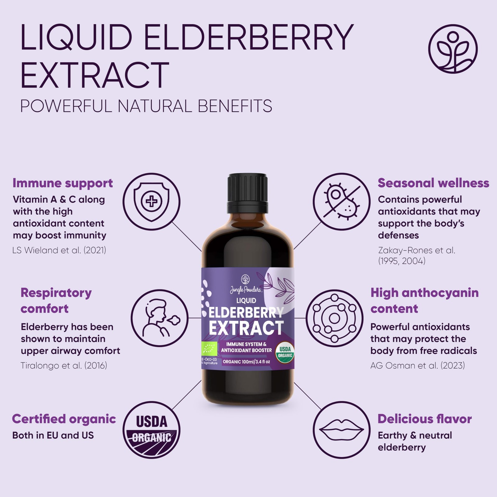 Organic Elderberry Syrup USDA Certified 3.4 fl oz Bottle Liquid Sambucus