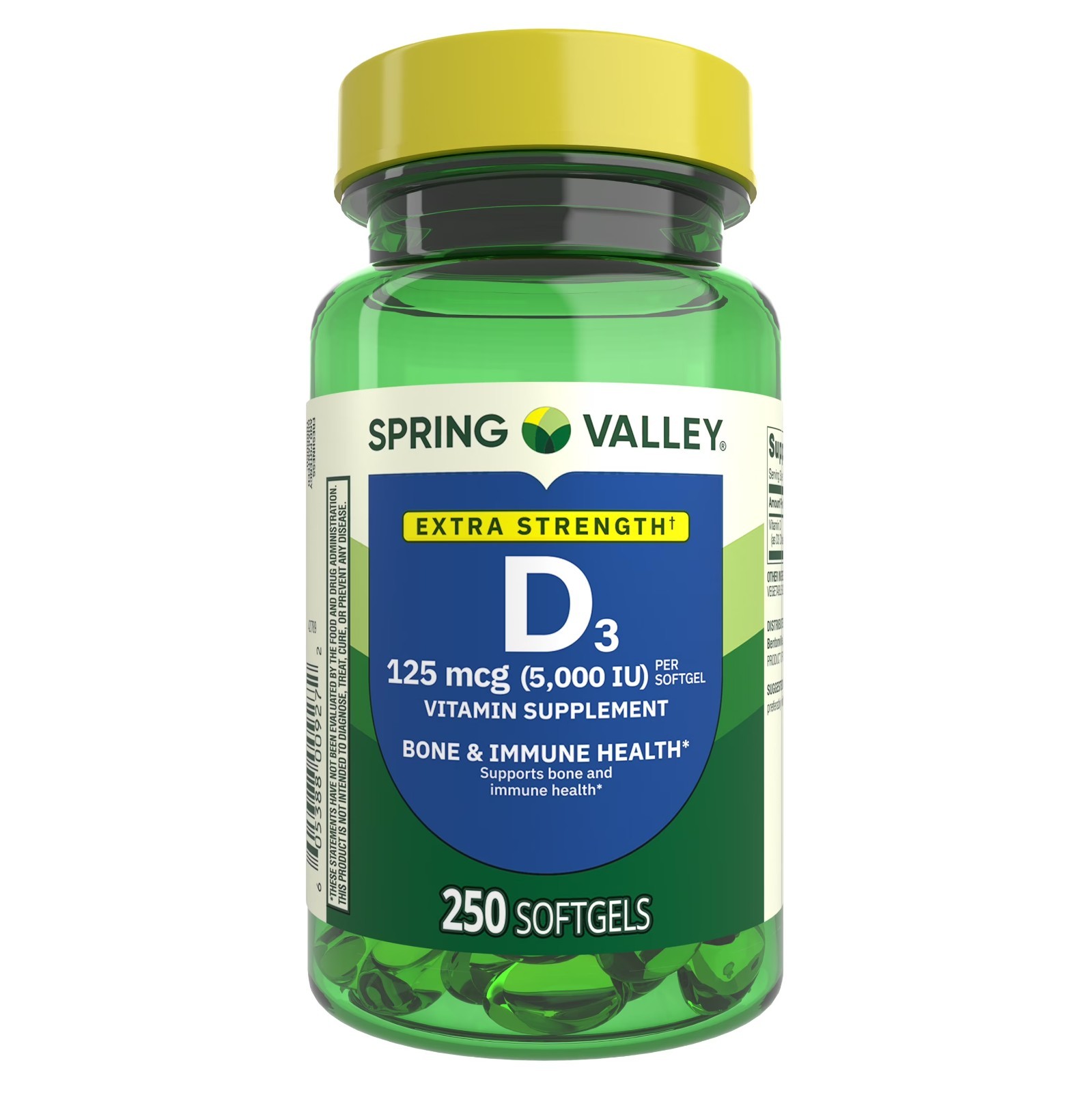 Spring Valley Extra Strength Vitamin D3 Softgels, 125 mcg (5000 IU), 250 Count