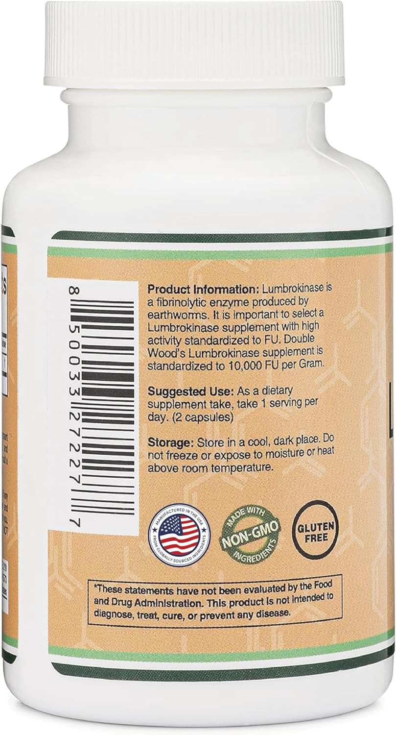 Lumbrokinase Enzymes Supplement – 120 Capsules (Max Activity 10,000 Fu/Gram) 150