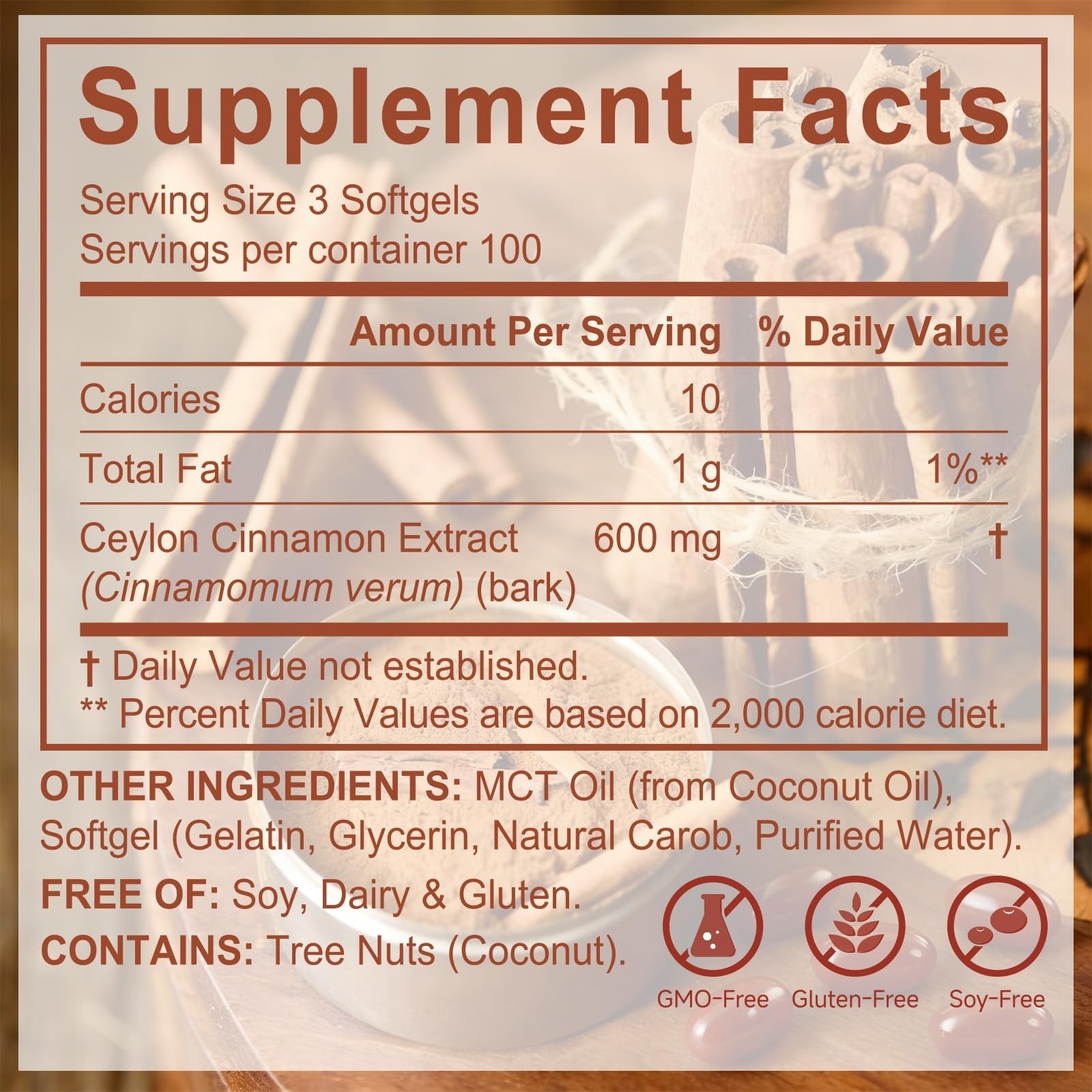 Ceylon Cinnamon Softgels with MCT Oil – 300 Count, Digestive Support, Non-GMO, G