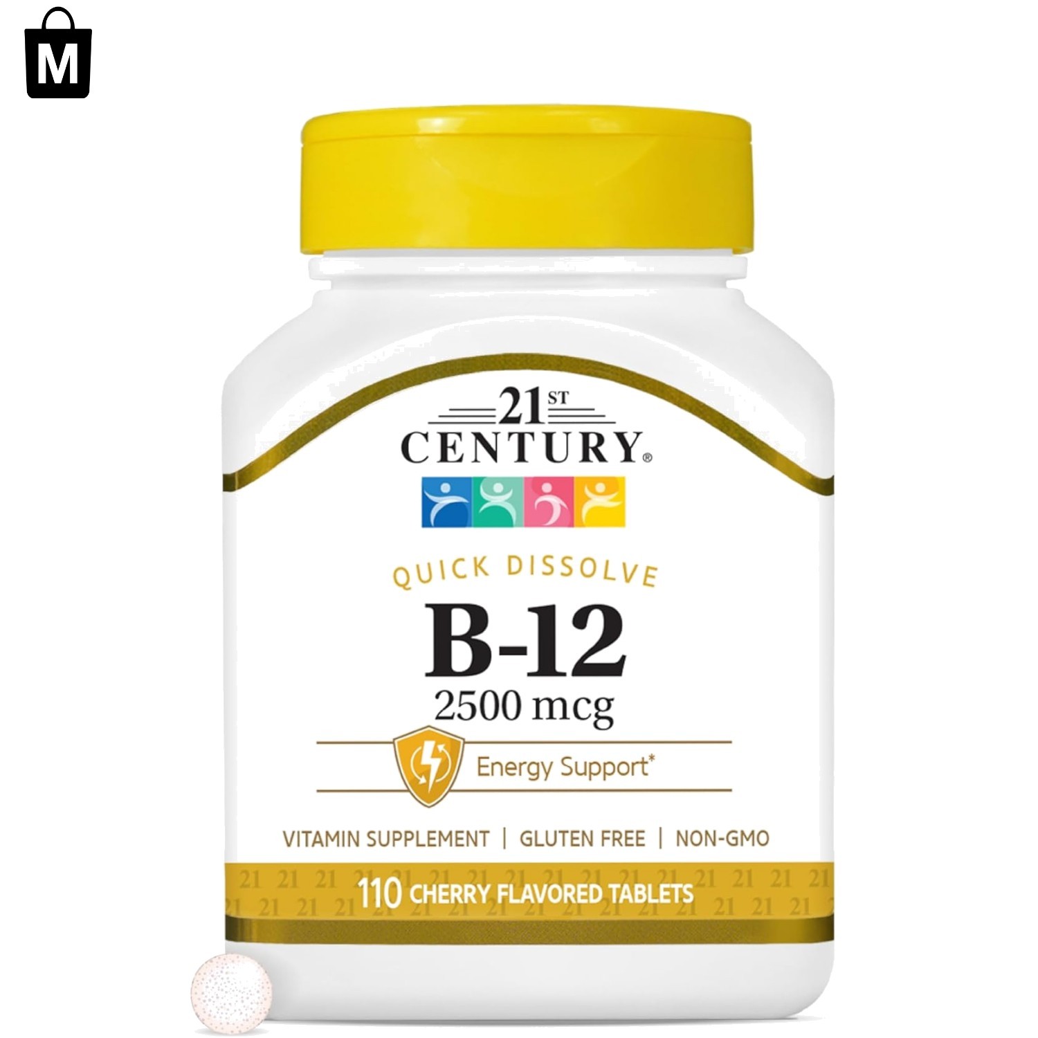 Energy-Boosting B-12 Cherry Tablets 110 Count – 2500 mcg Quick Dissolve Formula