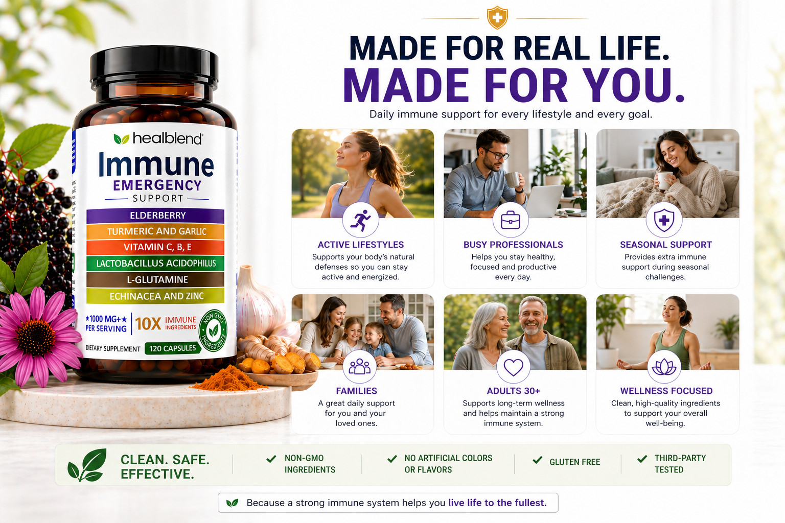 10 in 1 Immune Support Formula Elderberry Vitamin C Zinc Echinacea Ginger 120pc