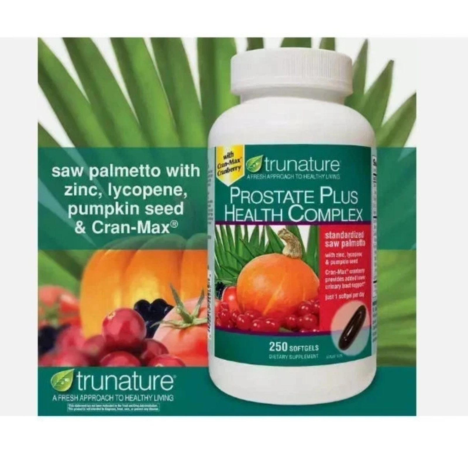 Trunature PROSTATE PLUS HEALTH COMPLEX Saw Palmetto featuring Zinc 250 Softgels
