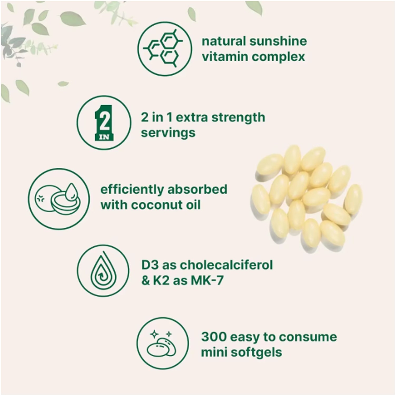 1 in 2 Vitamin D3 K2 Supplement Softgels 180 capsules 10000 IU VIT D3+K2 200 MCG