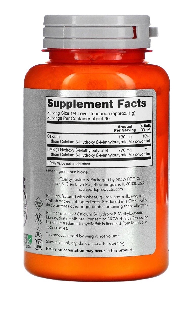 Now Foods Sports HMB Powder 3.2 oz 90 g GMP Quality Assured, Vegan EXP 06/27
