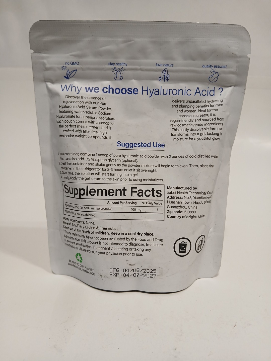 Hyaluronic Acid Powder, 3.52 oz (100 g) Exp 4/2027 Fresh USA Seller Free Shippin