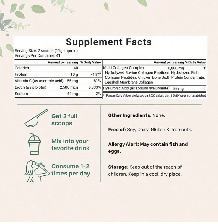 3) (pack Micro Ingredients Multi Collagen Peptides Powder 16oz – Type I II III V