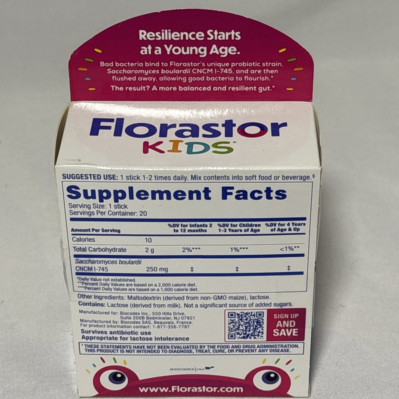 Florastor Kids Dual Action Probiotic Supplement – 20 Sticks EXP: 09/26