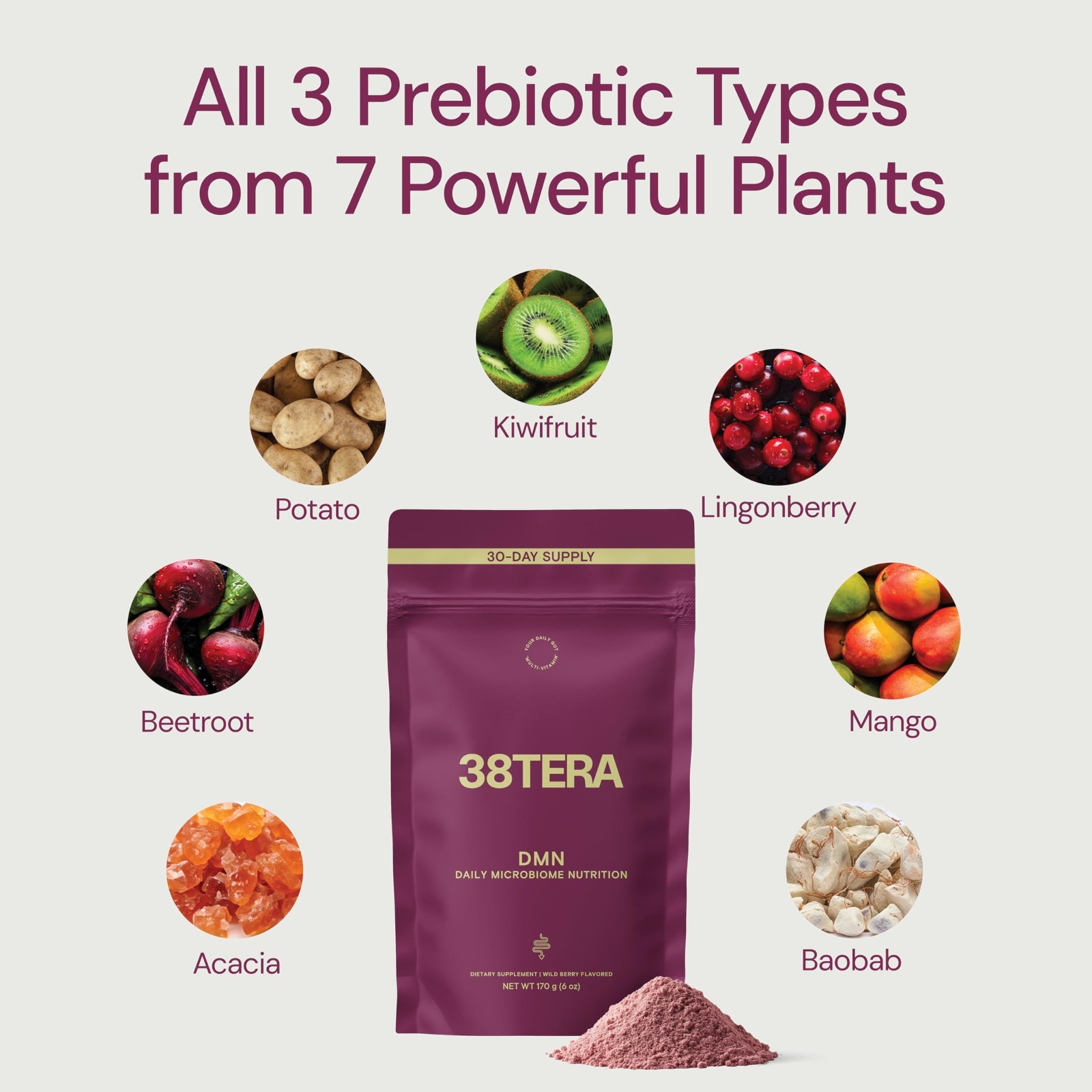 Prebiotic Fiber Powder, Resistant Starch & Polyphenols, Gut Health Support, 6 Oz