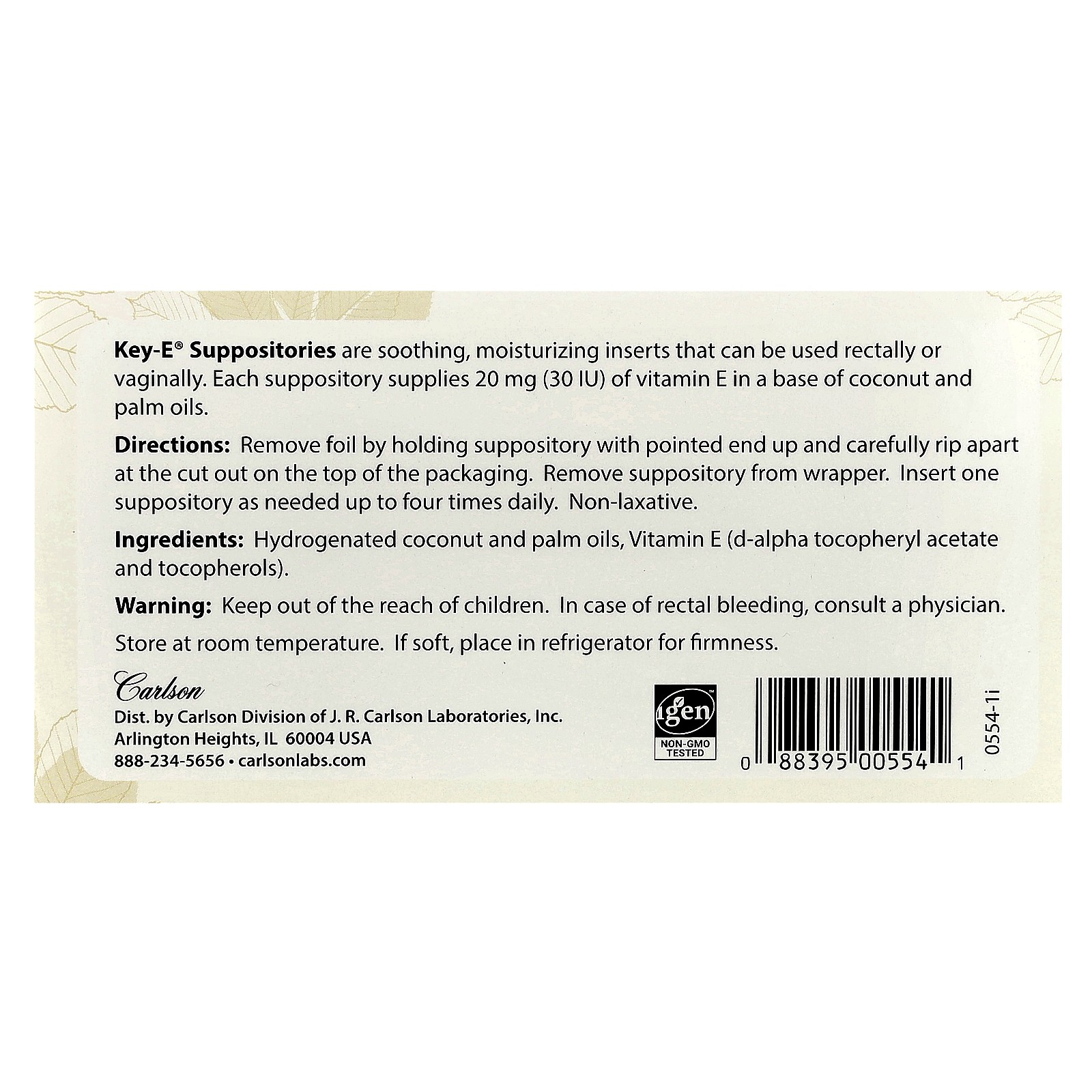 Carlson Labs Key E Suppositories 24 Soothing Inserts All-Natural