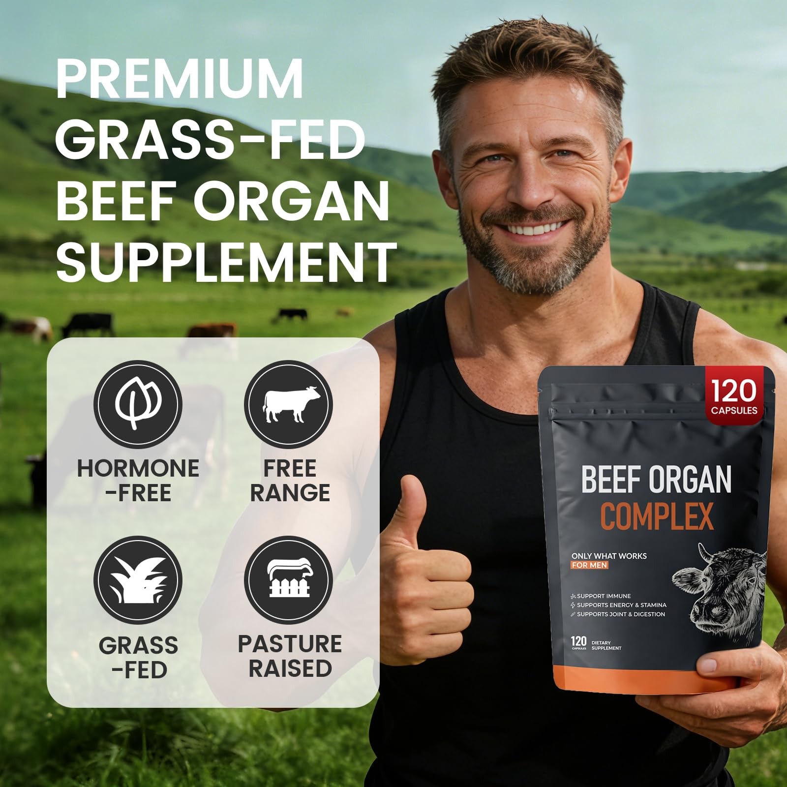Forgebody Beef Organ Complex Supplement, 120 Capsules Grass Fed Beef Liver Ca…