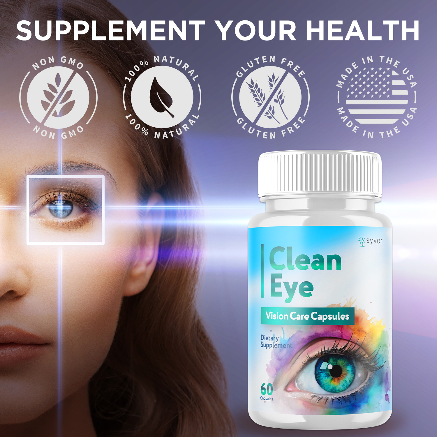(1 Pack) Clean Eye Advanced Support For Healthy Eye Vision CleanEye 60 Capsules