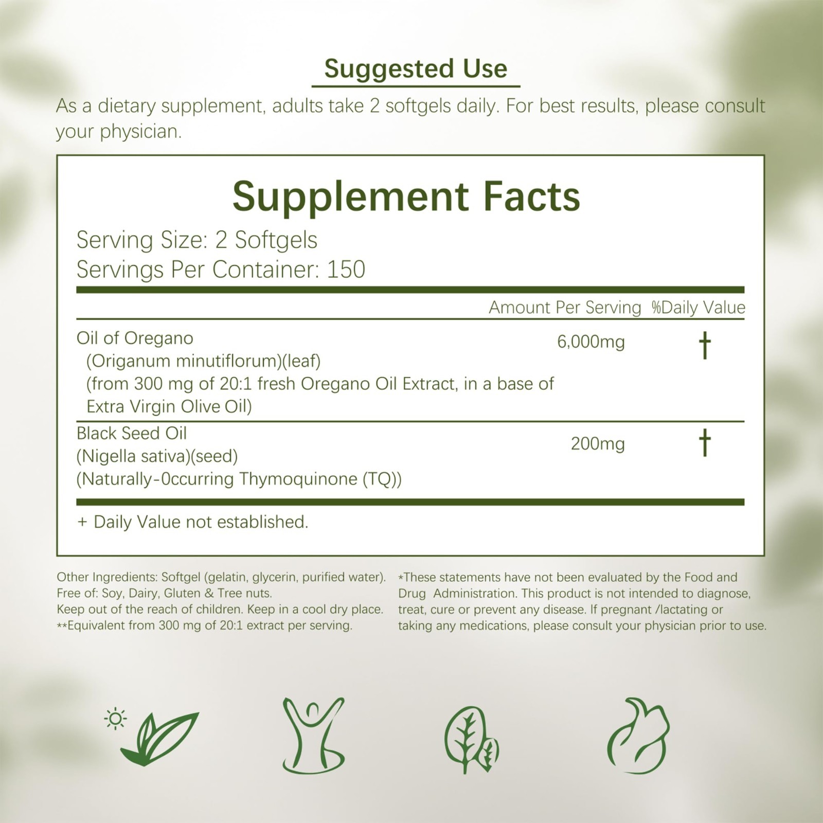 2-in-1 Oil of Oregano & Black Seed Oil Softgels | 4X Strength Immune Support | 3