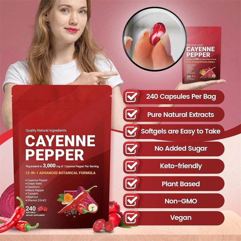 Cayenne Leg Softgel Pepper Help Vein Heart Blood Vessel Health Vitamin D3+K2