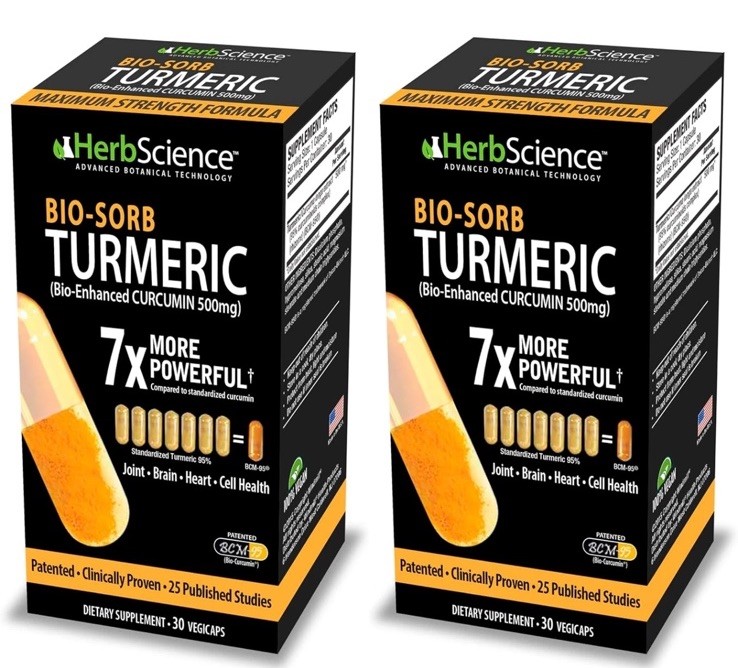 2-Pack Herb Science Bio-Sorb Turmeric Bio-Enhanced Curcumin 500mg 30 ct EXP 9/27