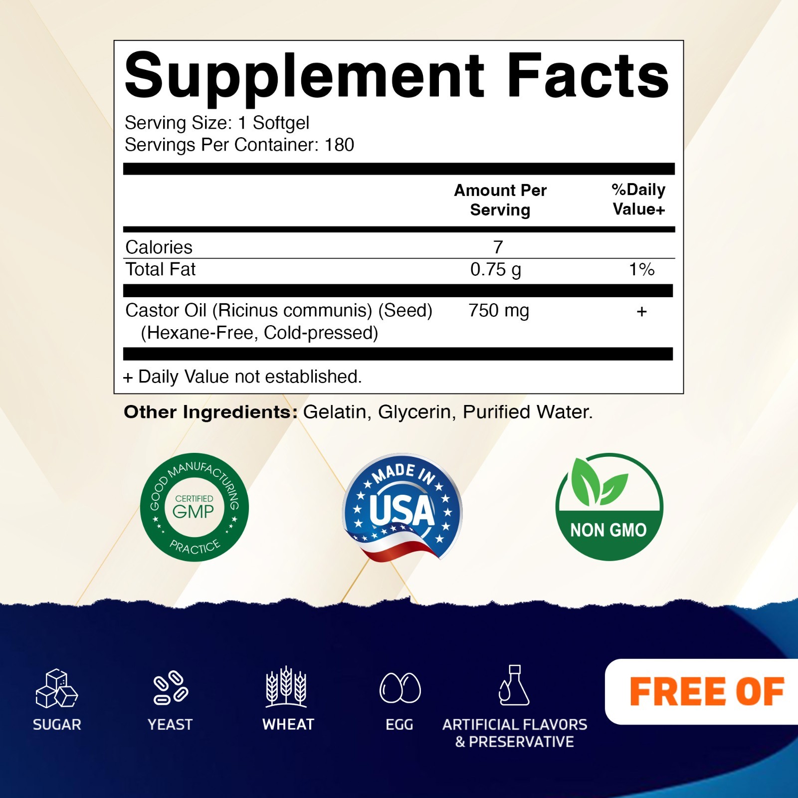 Vitamatic Castor Oil Softgels 750 mg | Cold Pressed | 180 Softgels