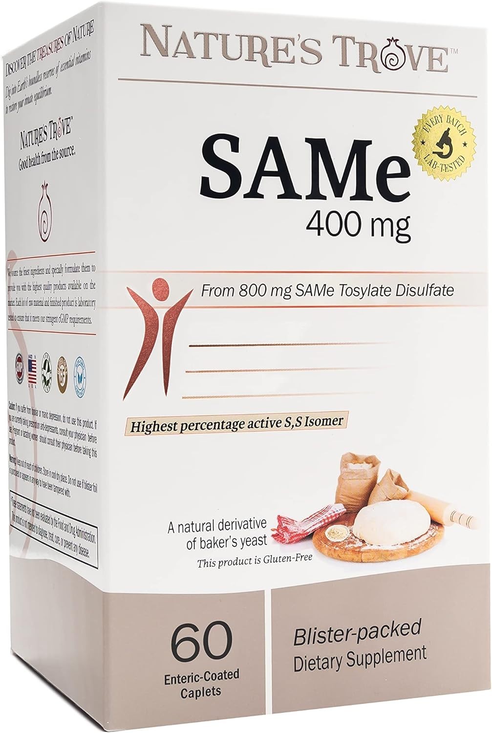 Nature’s Trove SAM-e 400mg 60 Enteric Coated Caplets Vegan Kosher Non-GMO