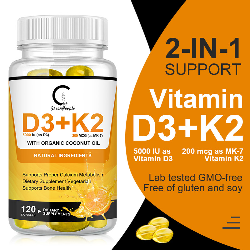 Vitamin D3 K2 5000 IU Supplement – MK-7 for Calcium Absorption & Immunity 120ct