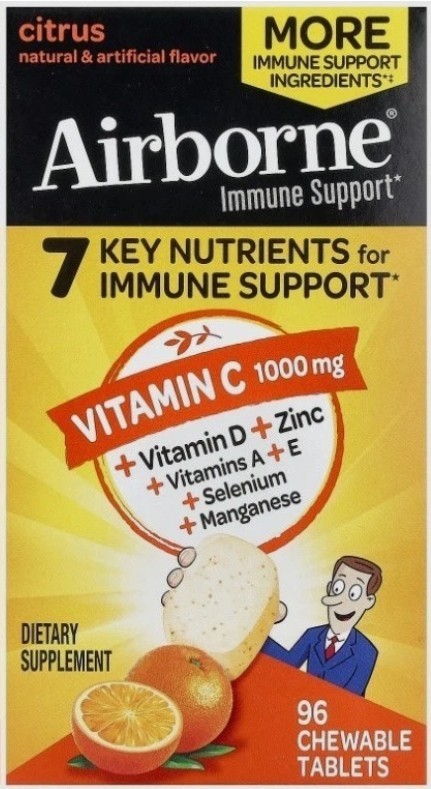 Airborne Immune Support Supplement Citrus, 96 Chewable Tablets 🎈06/2027🎈