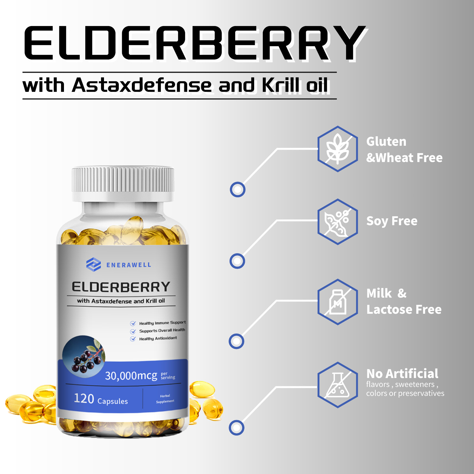 Elderberry with Krill Oil 1000mg – Omega-3 EPA, DHA, & Astaxanthin | 02/07/2027
