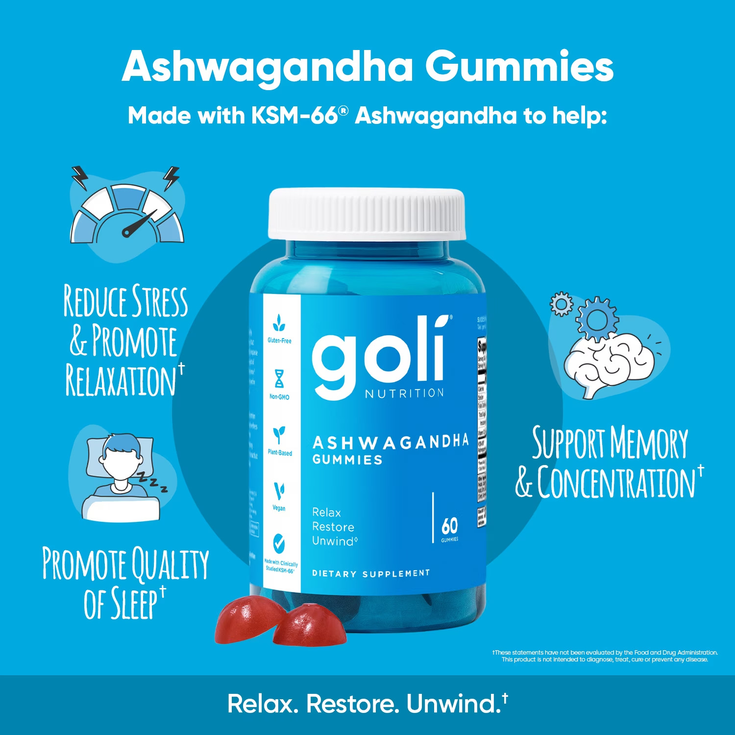 Goli Nutrition Ashwagandha Mixed Berry Gummies – 60 Count