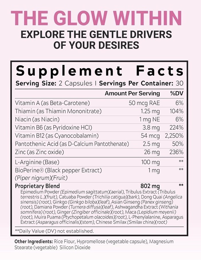 Harmony Glow LIBIDO BOOST Passion & Aphrodisiac Support for Adult Women 60 Caps