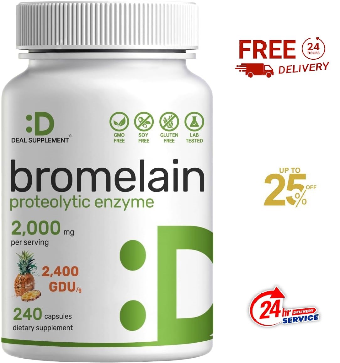 Bromelain Supplement 2000mg | Digestive Enzyme Support | 240 Capsules | Non-GMO