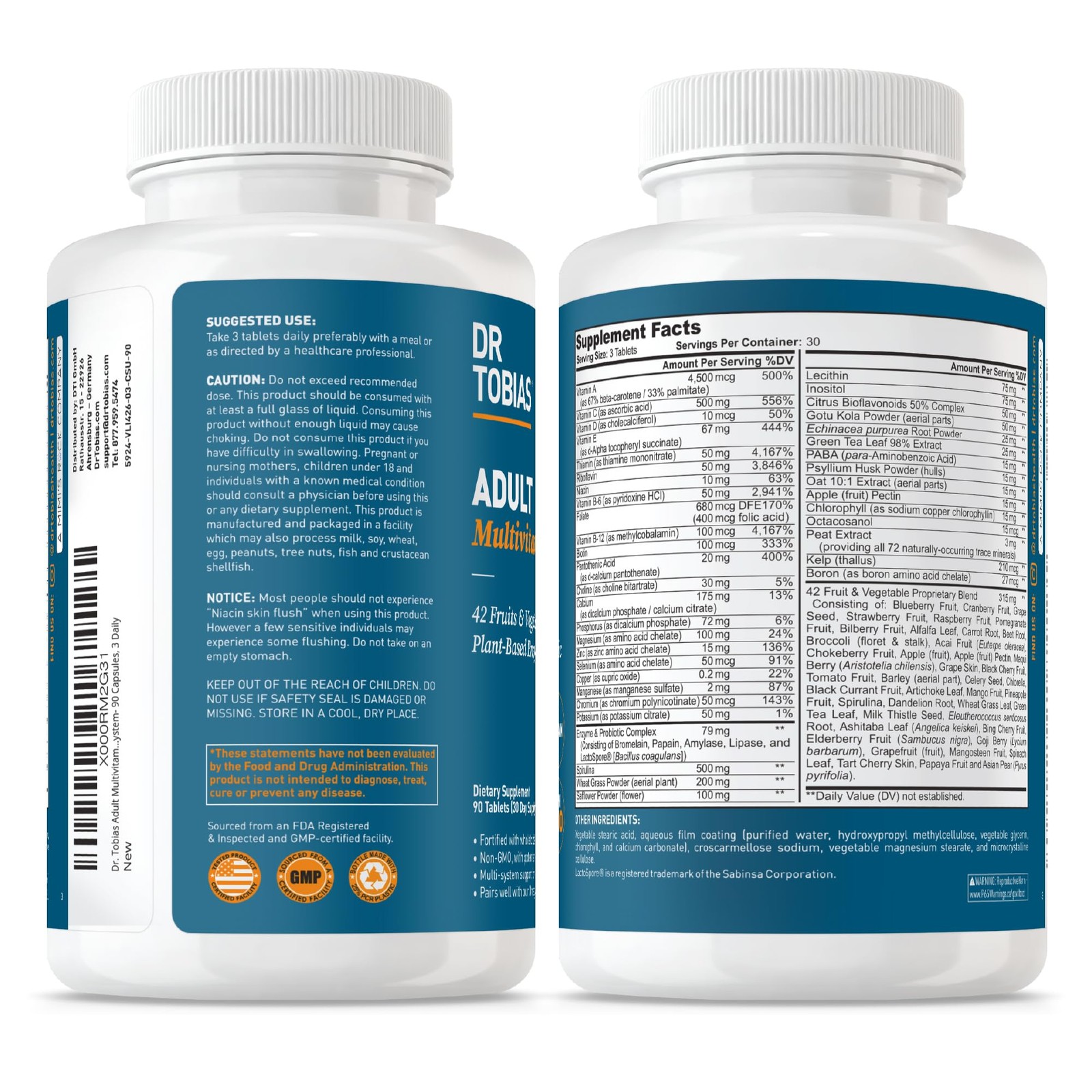 Dr. Tobias Adult Multivitamin for Women & Men, Immune 90 Count (Pack of 1)