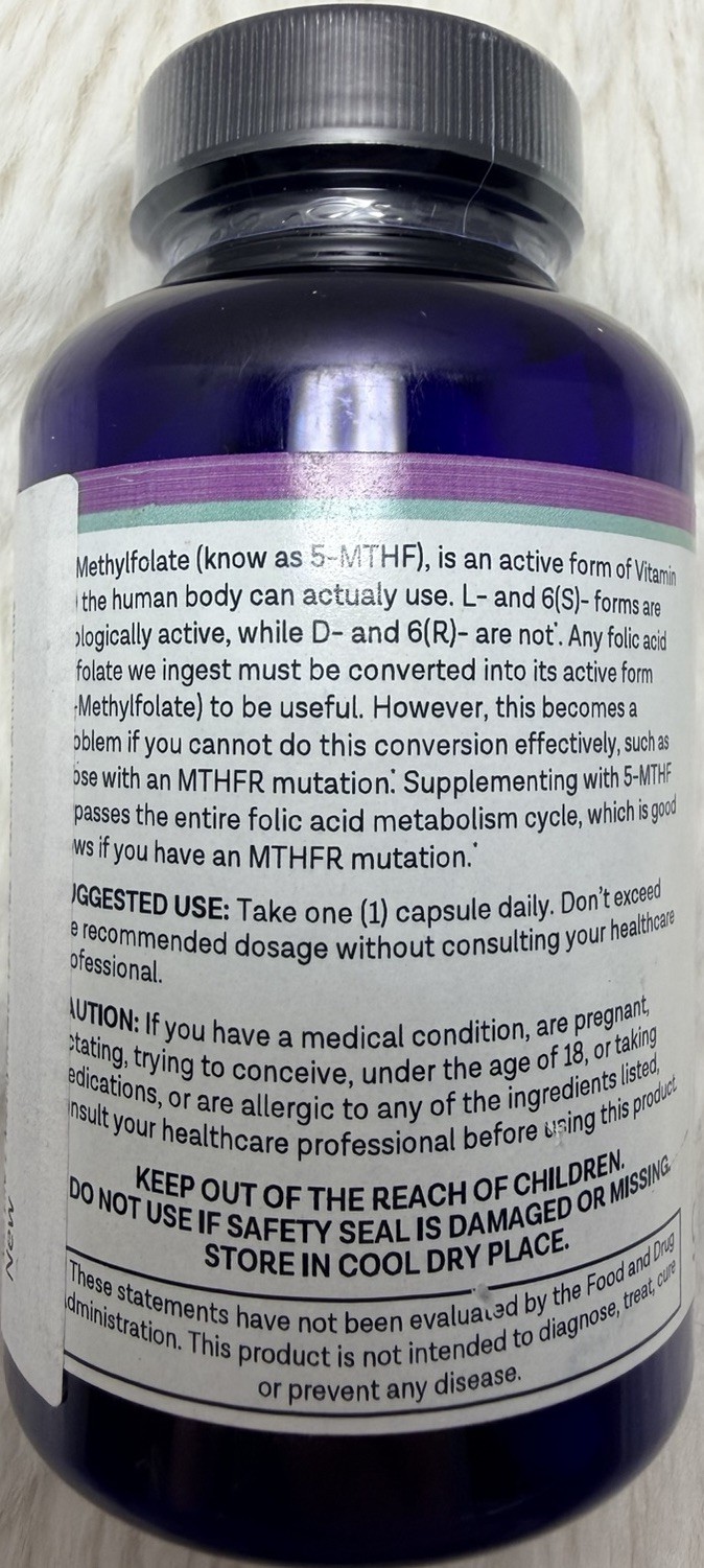 MD. Life L-Methyl Folate 5-MTHF 12.5 mg 90 Capsules Exp 06/01/2026 New Sealed