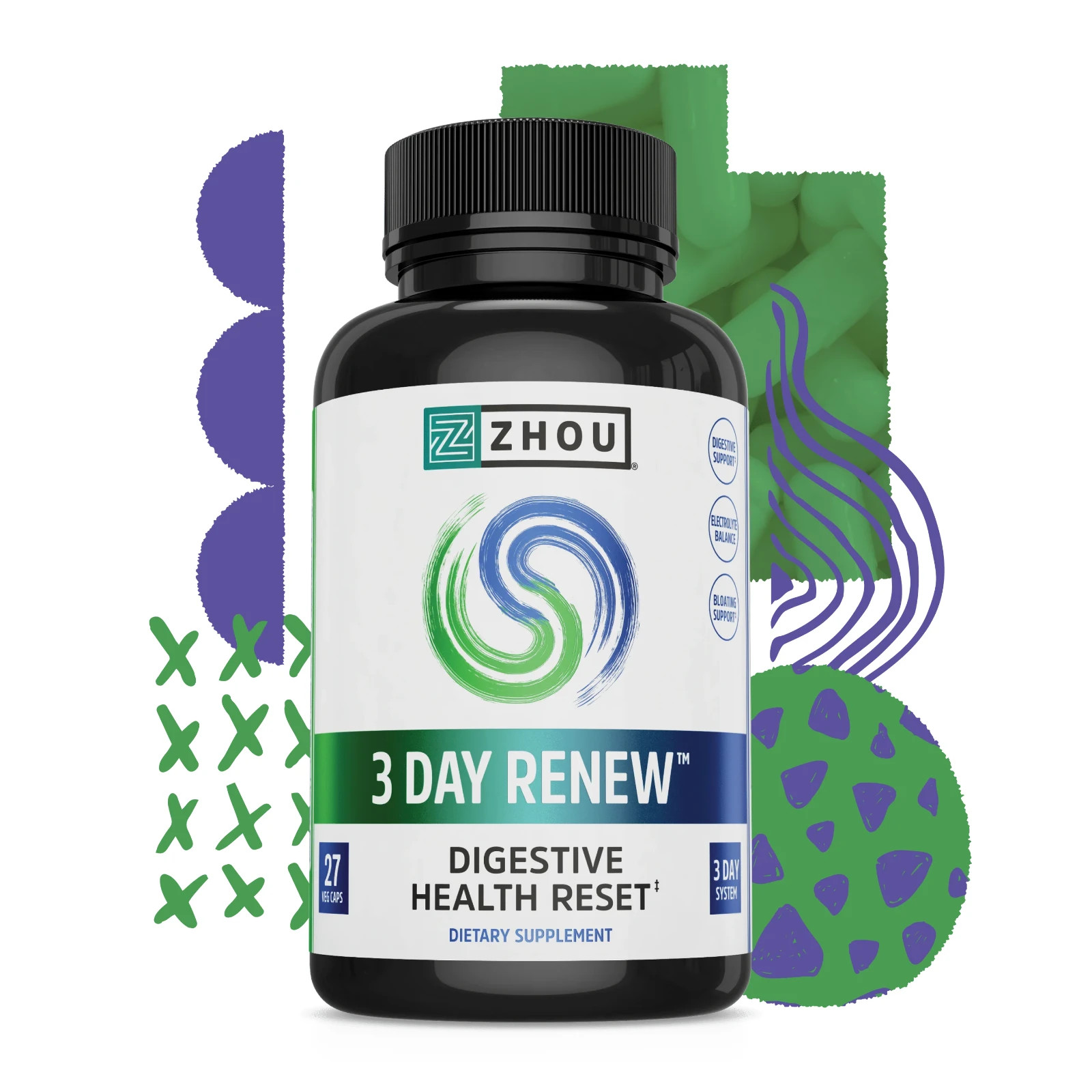 Zhou Nutrition 3 Day Renew – Digestive Reset & Bloating Relief – 27 VegCaps