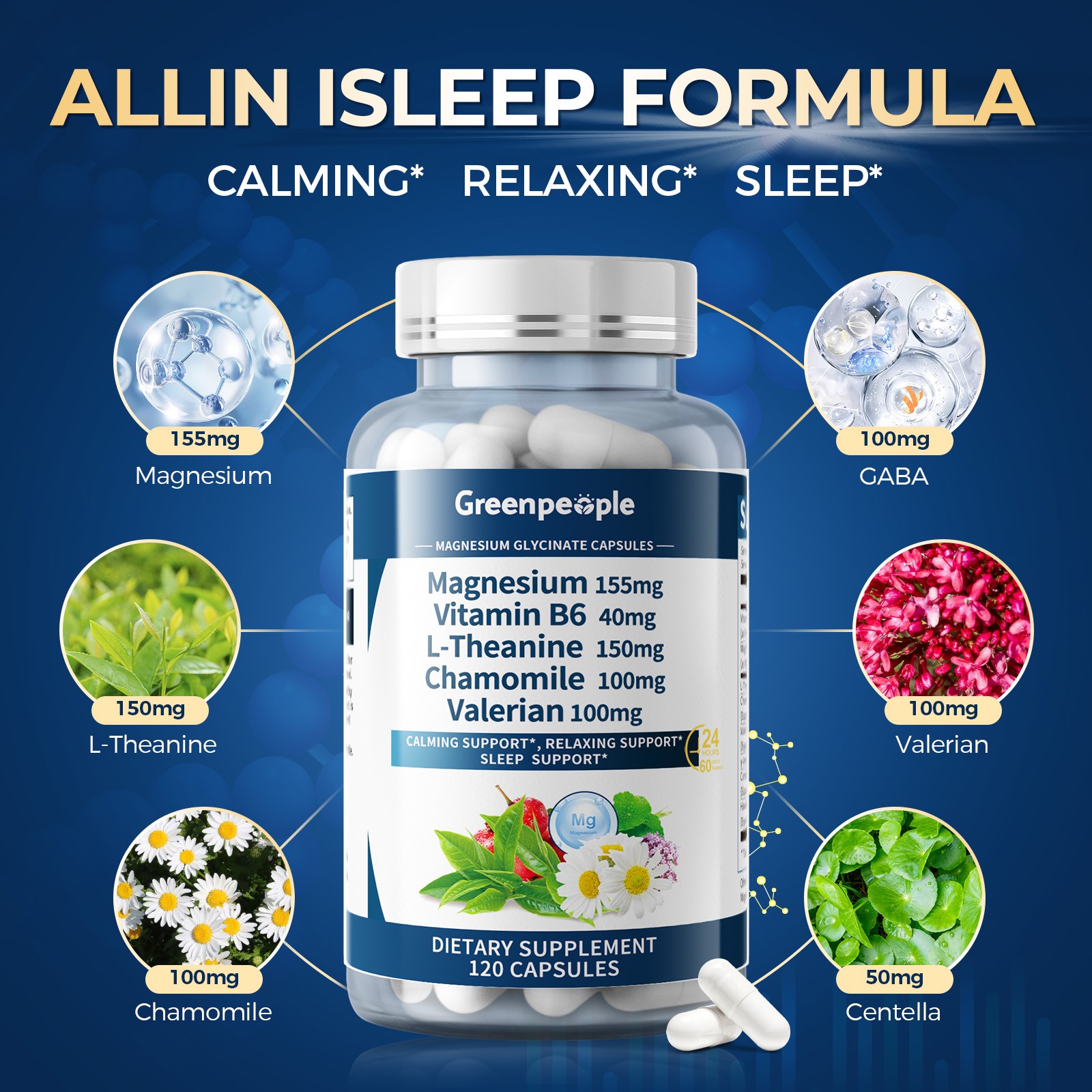 Magnesium Glycinate 850mg 120 -480 Capsules For Sleep,Stress Relief Support Bone