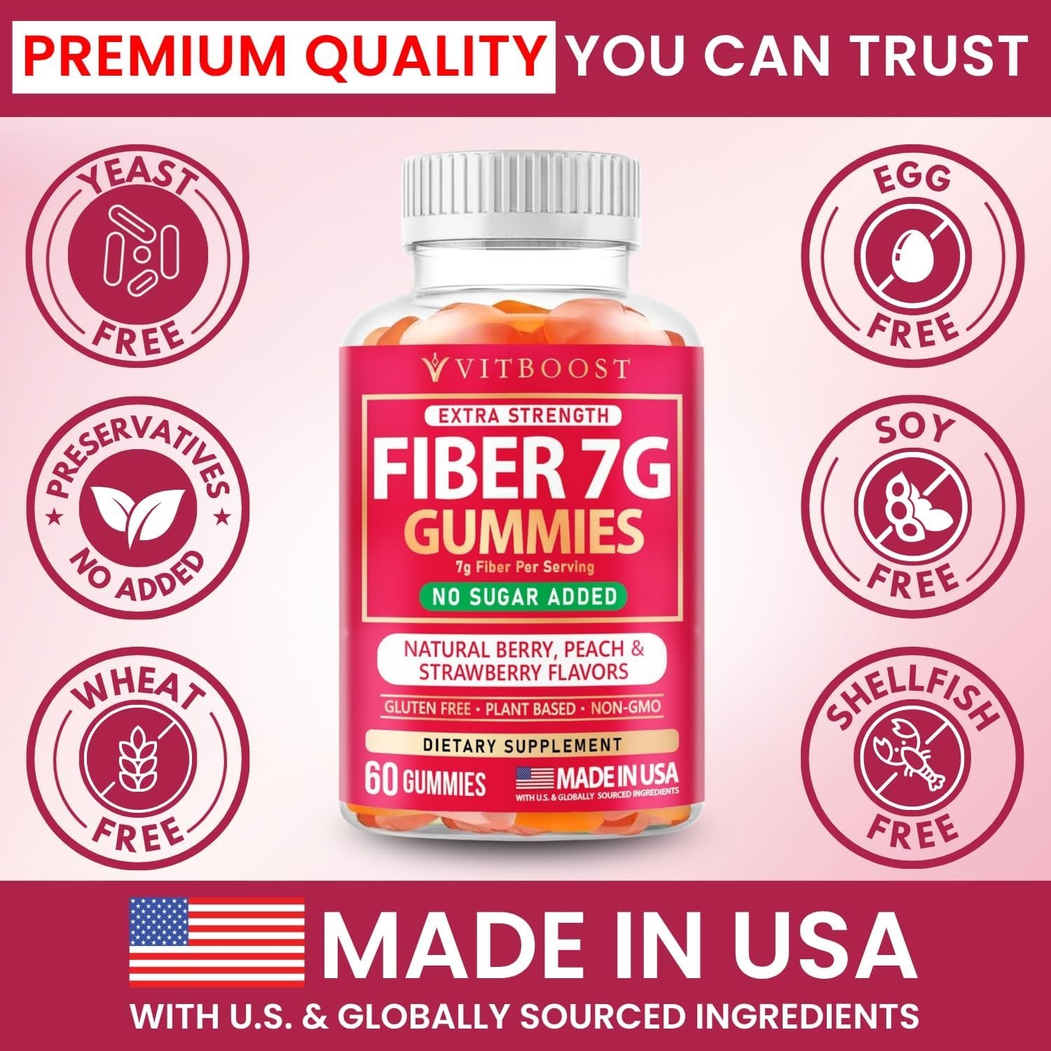 VITBOOST Prebiotic Fiber Gummies 7g – 60 Count