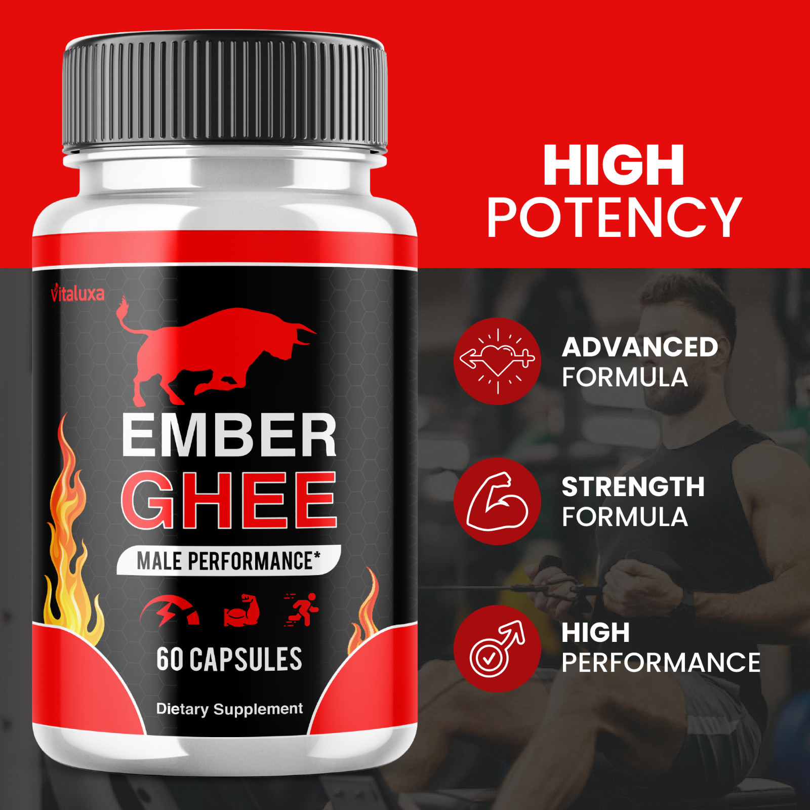 (5 Pack) Ember Ghee Male Support for Maximum Strength Supplement (300 Capsules)