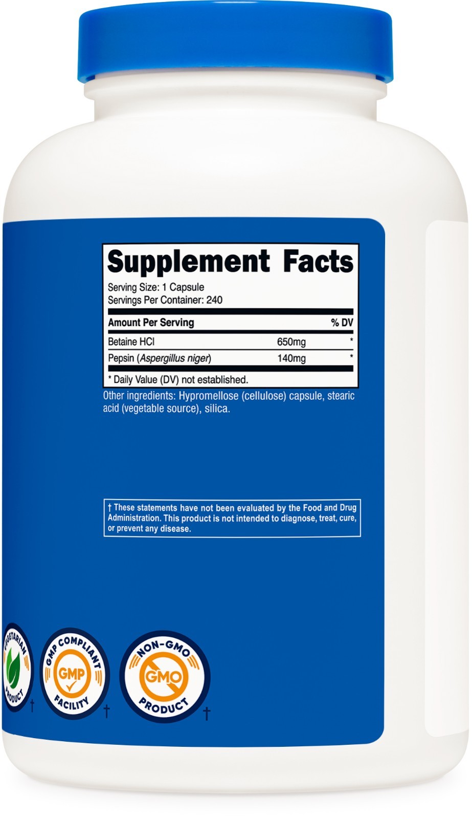 Nutricost Betaine HCl + Pepsin 790mg, 240 Capsules – Gluten Free & Non-GMO