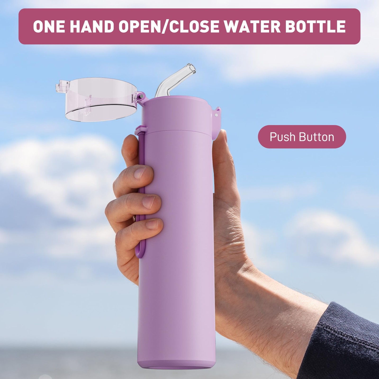 9oz Small Water Bottles with Straw, Mini Bottle 9.1 Ounces, Lilac