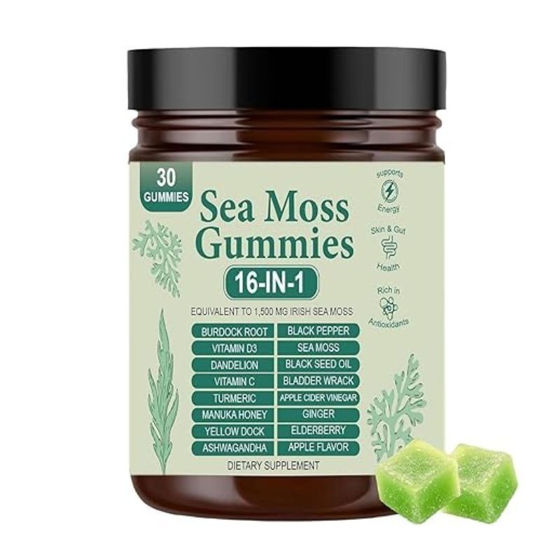 3PCS 16 in 1 Organic Sea Moss Gummy Irishmoss Extract 6000Mg Apple Flavor US
