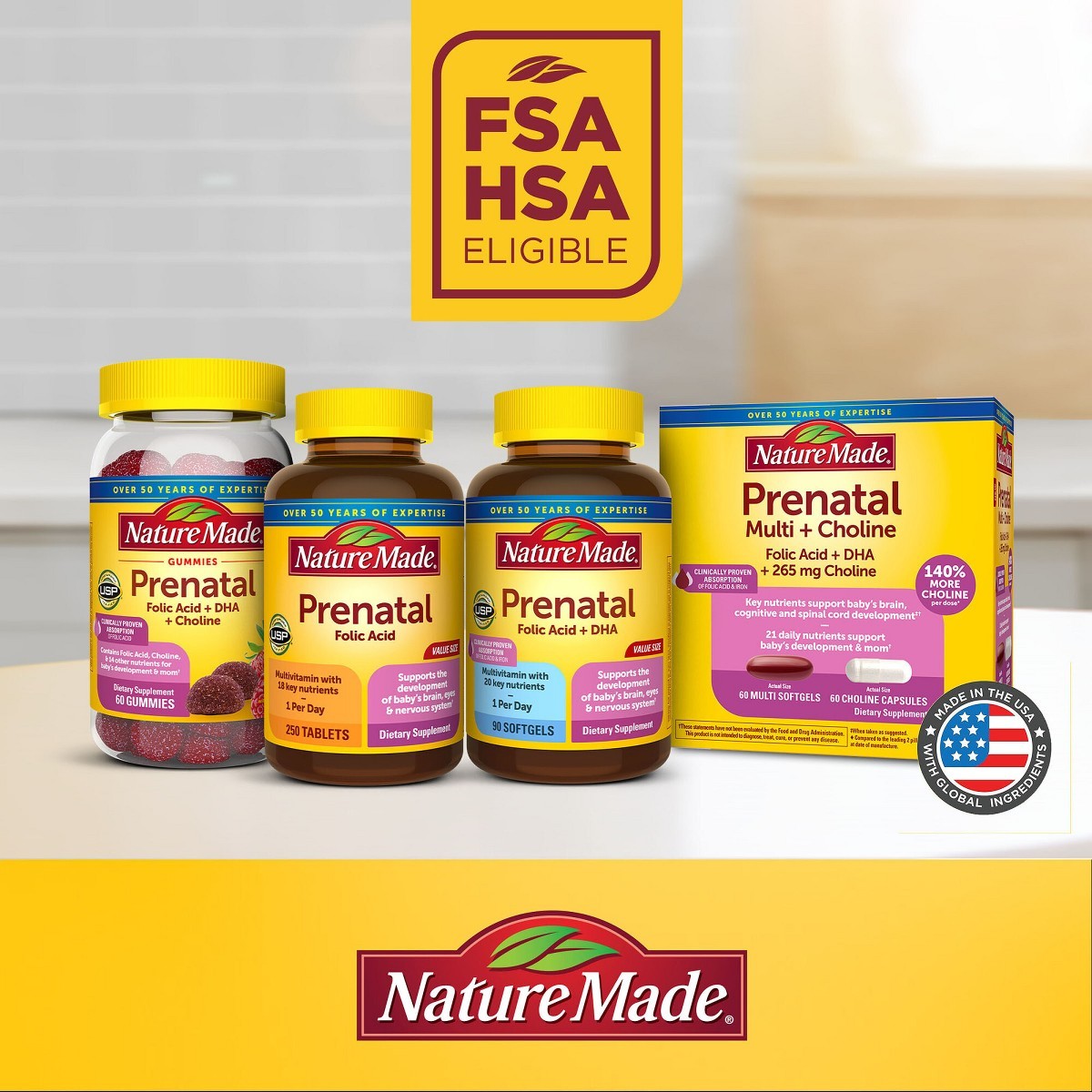 Nature Made Prenatal Gummies with DHA and Folic Acid – 60ct