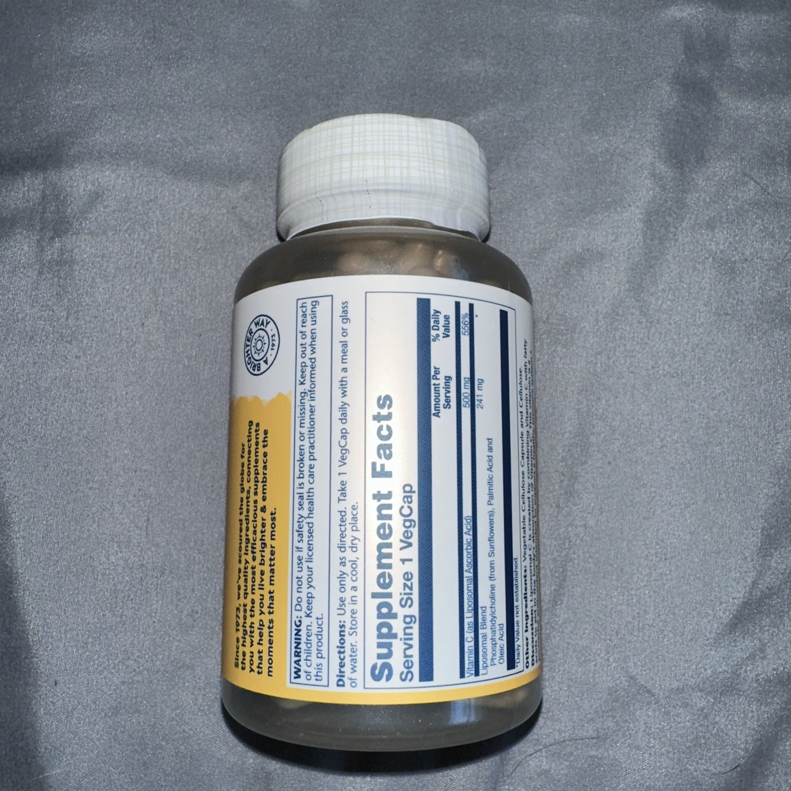 BEST BY DATE: 10/2024 Solaray Liposomal Vitamin C 500 mg 100 Vegcaps