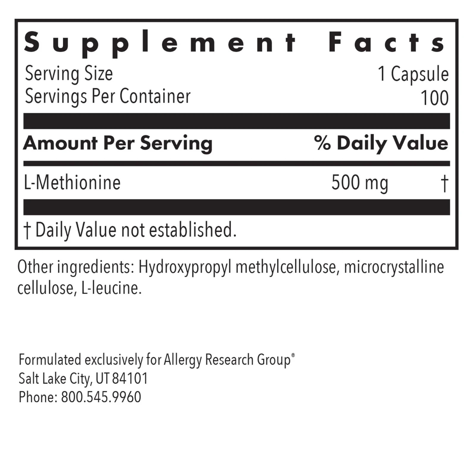 L- Methionine 100 vegcaps Allergy Research Group