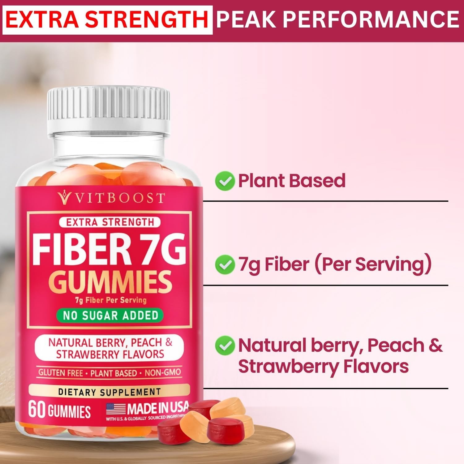 VITBOOST Prebiotic Fiber Gummies 7g – 60 Count