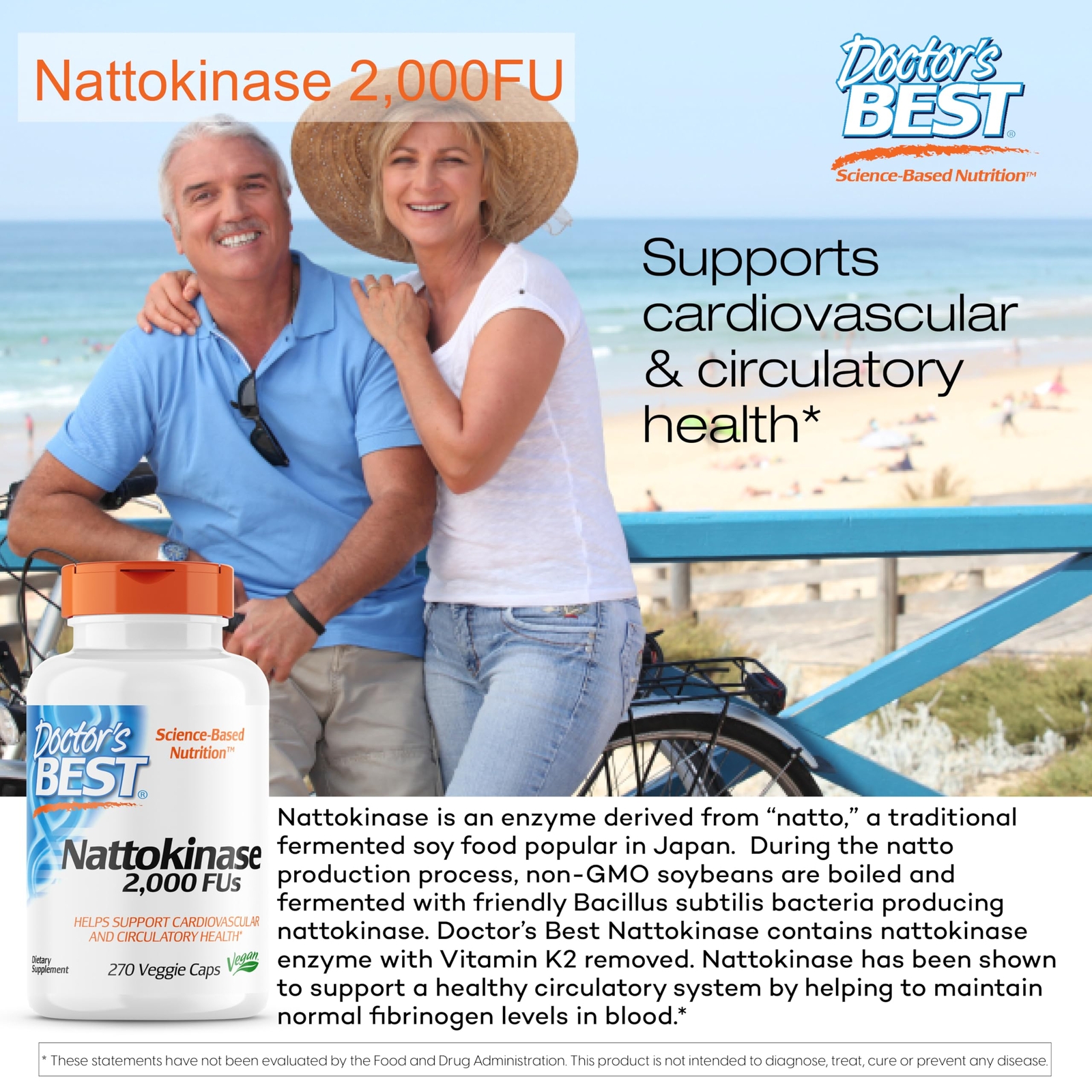 Doctor’s Best Nattokinase 270 Veggie Caps Non GMO Vegan Gluten Free Supplement