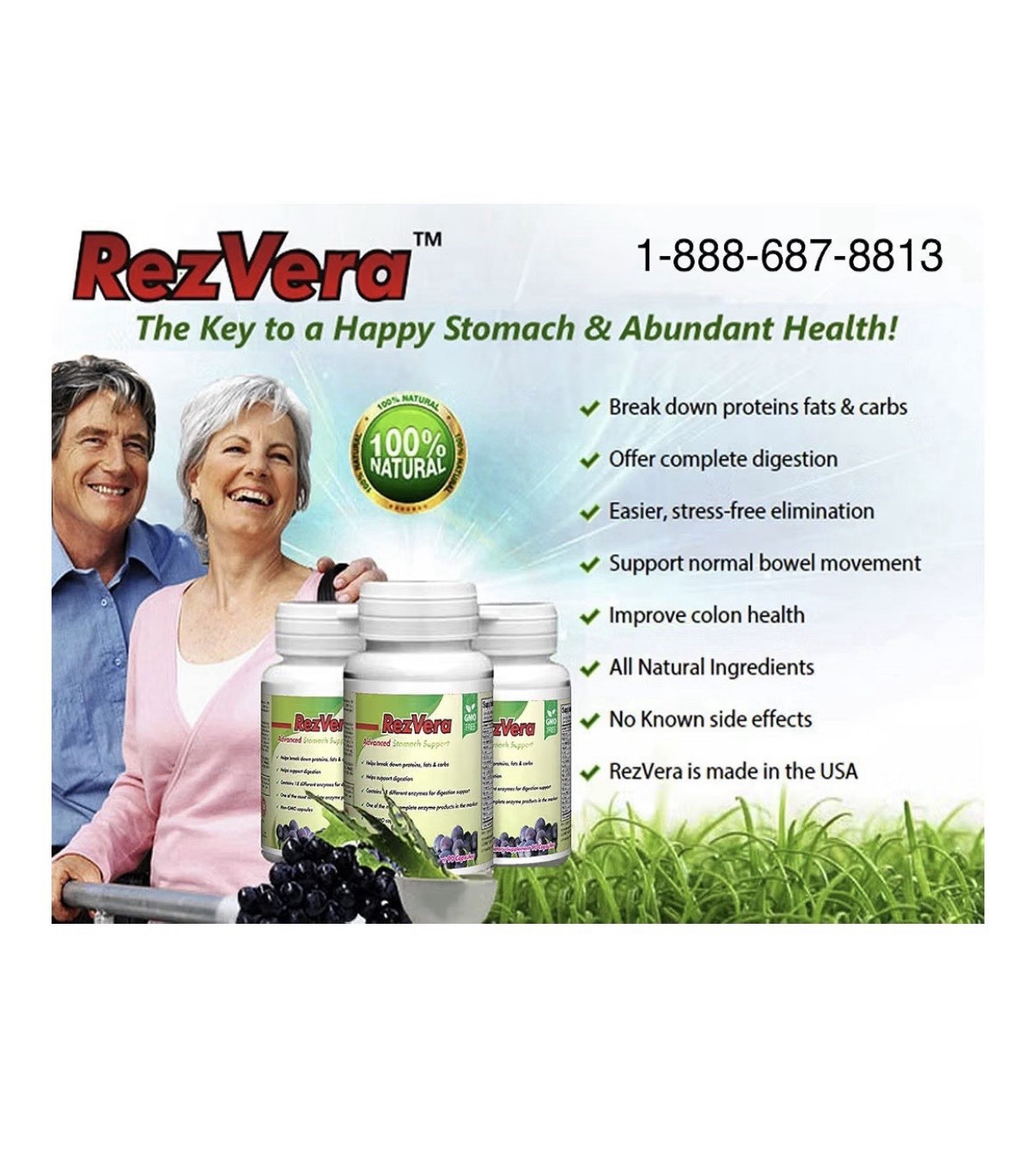 RezVera #1 Best All Natural Digestive Supplement 90 Caps