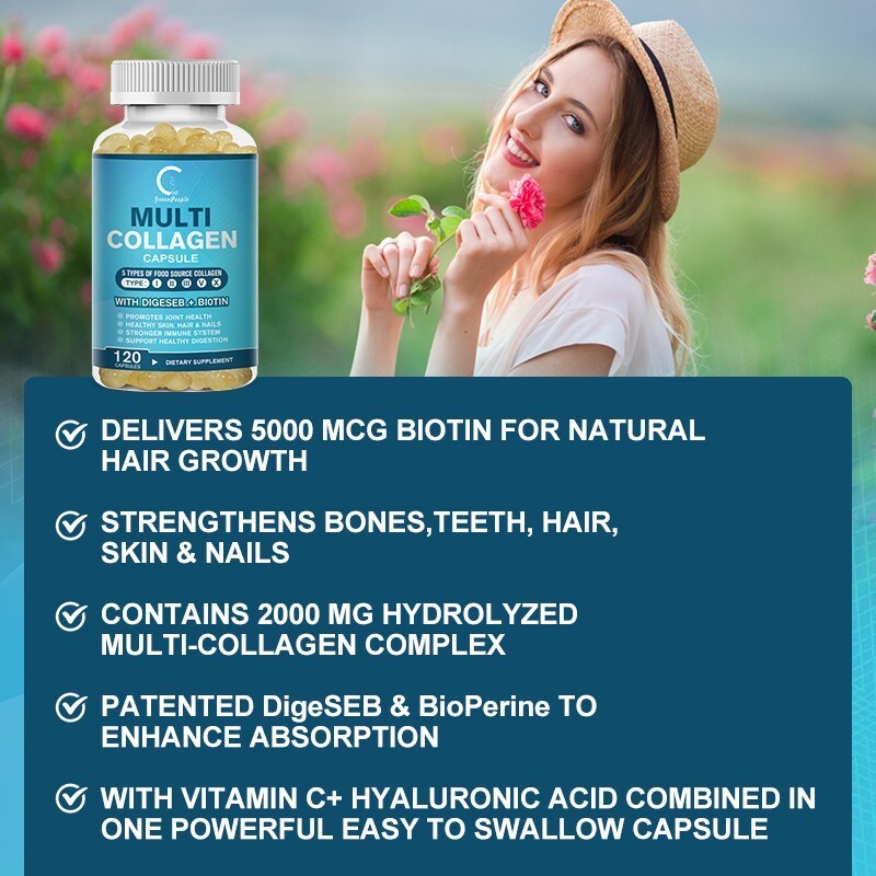 Collagen Peptides Types I, II, III, V, X 2000mg Pills Anti-Aging Skin 60-600ct
