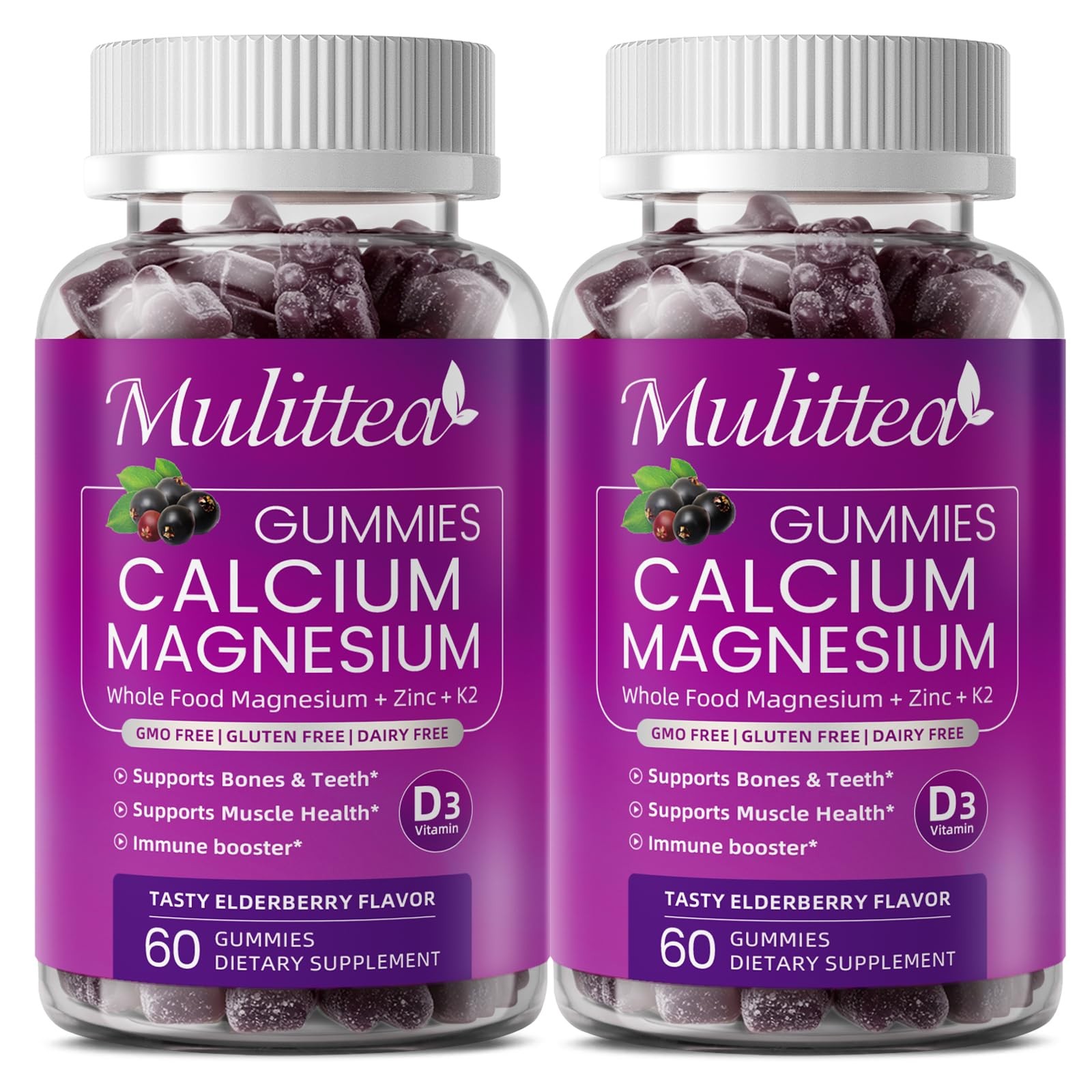 Plant Based Calcium Supplement with Vitamin 60 Count (Pack of 2), 2 Pack