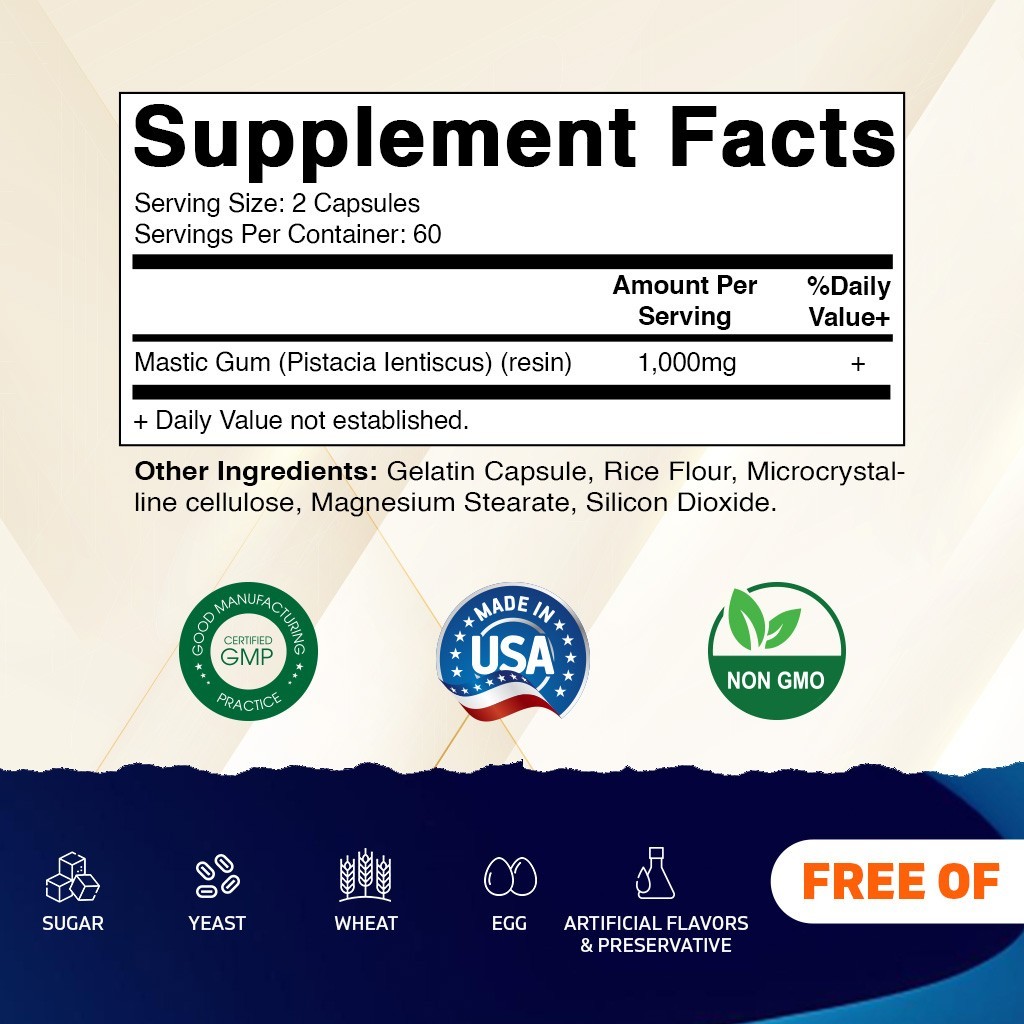 2 Pack – Vitamatic Mastic Gum 1000mg per Serving Support Digestive Func 240 caps