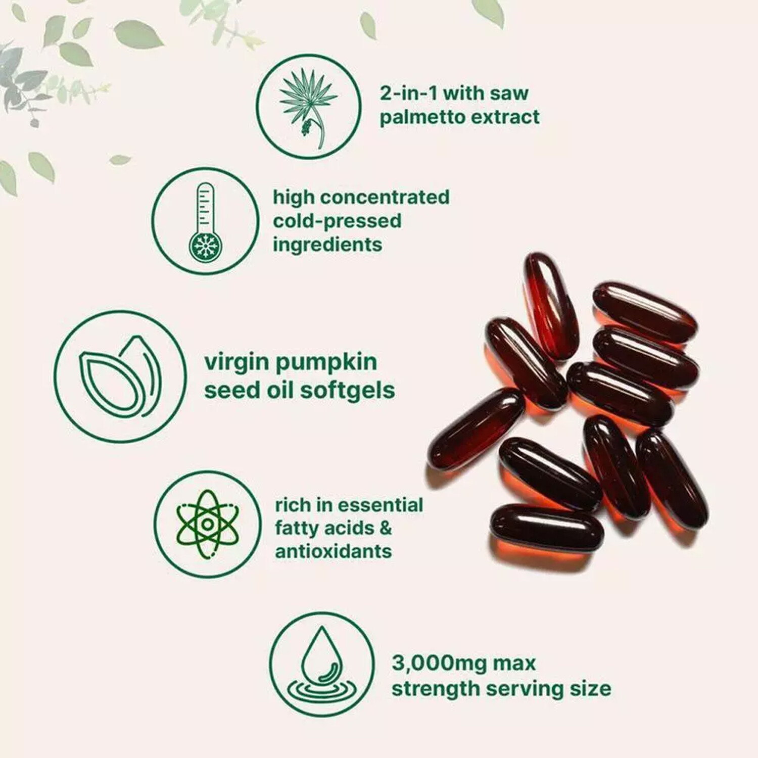 Pumpkin Seed Oil 3000mg + Saw Palmetto 300 mg | Prostate Support |180 Softgels