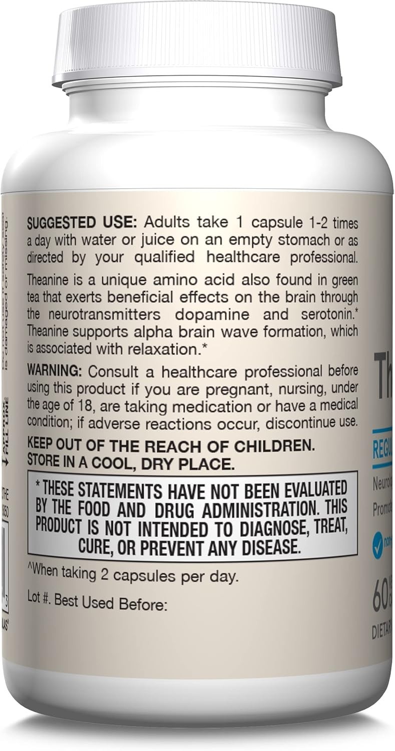 L-Anine 100 mg Dietary Supplement – 60 Capsules for Stress Relief