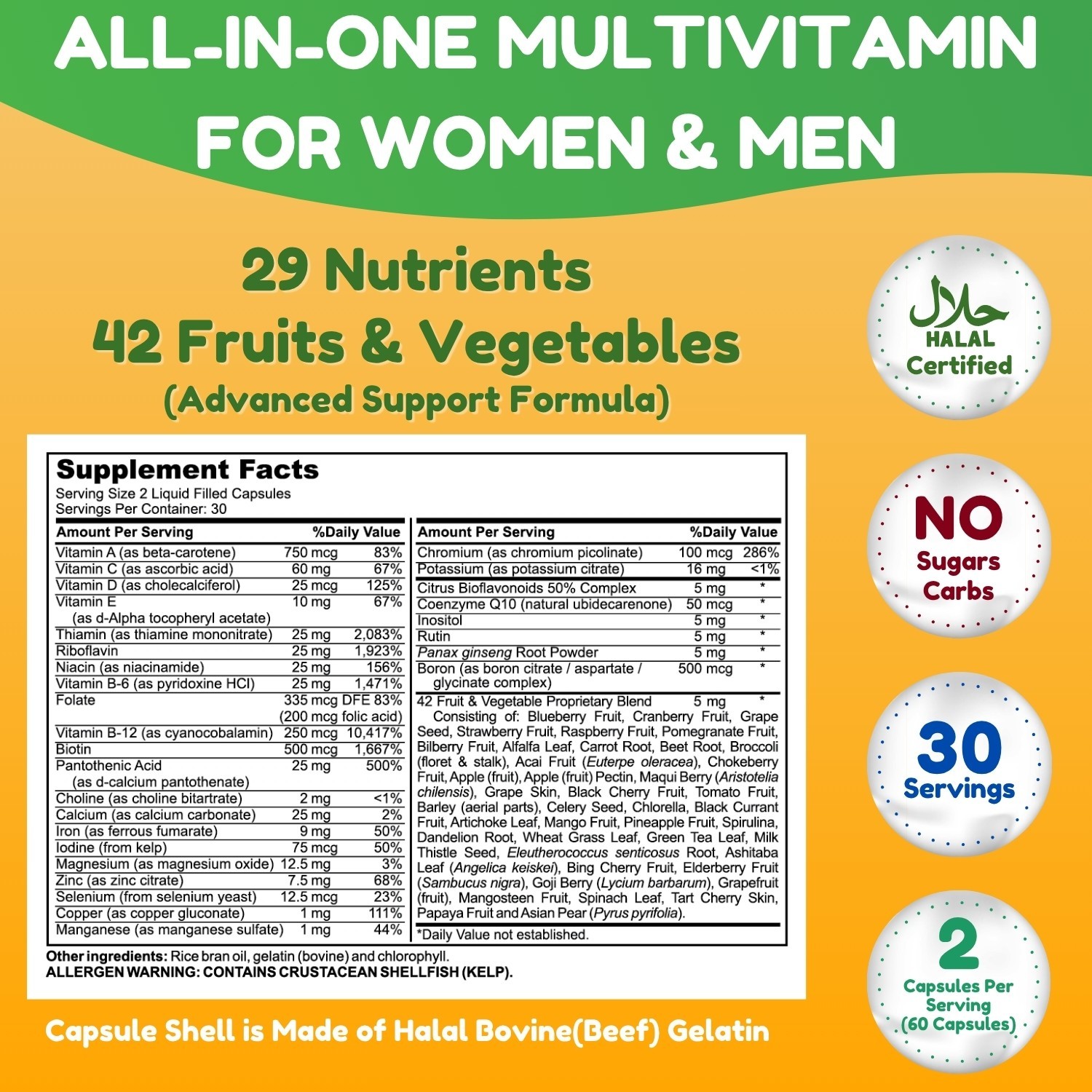 Ultimate Multivitamin, Superfood for Women & Men by SHIFAA NUTRITION,60 Capsules